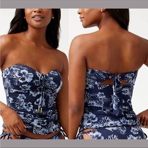 Tommy Bahama Navy Blue Floral Strapless Tankini Top